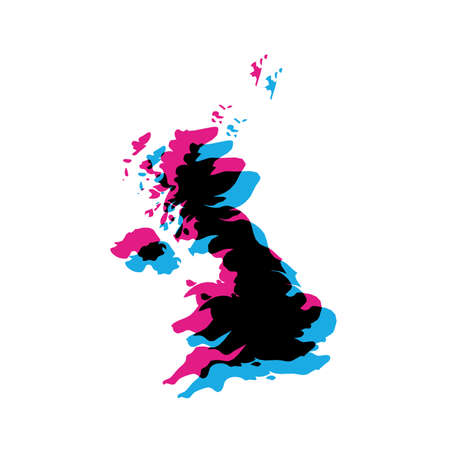 United Kingdom of Great Britain and Northern Ireland, UK country silhouette with chromatic aberration effect.のイラスト素材