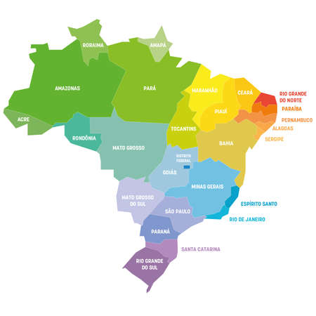 Colorful political map of Brazil. Administrative divisions - states. Simple flat vector map with labels.のイラスト素材
