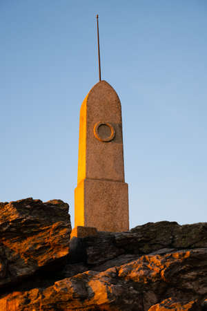 Rohan border stone on the summit of Jested Mountain. Marking the border between the Rohan and Clam-Gallas estates, Czech Republic.の写真素材