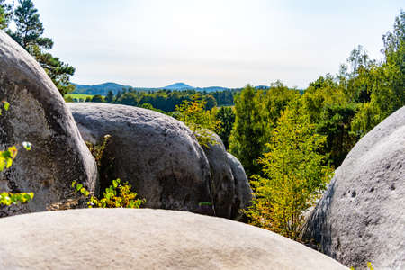 Elephant Sandstone Rocks, Sloni kameny, near Jitrava in Lusatian Mountains, Czech Republicの写真素材