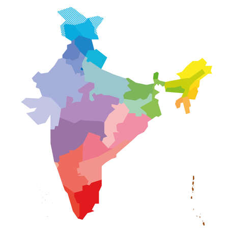 Blank colorful political map of India. Administrative divisions - states and union territories. Simple flat vector map.のイラスト素材