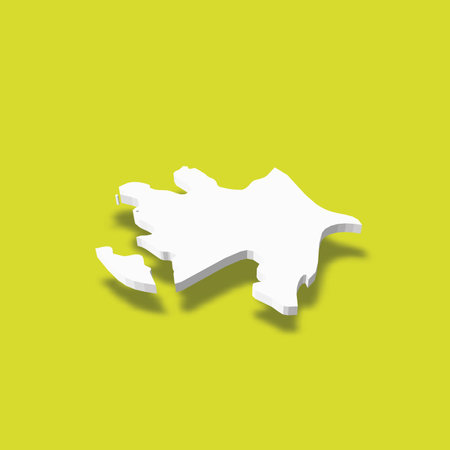 Azerbaijan - white 3D silhouette map of country area with dropped shadow on green background. Simple flat vector illustration.のイラスト素材