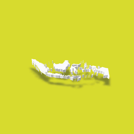 Indonesia - white 3D silhouette map of country area with dropped shadow on green background. Simple flat vector illustration.のイラスト素材