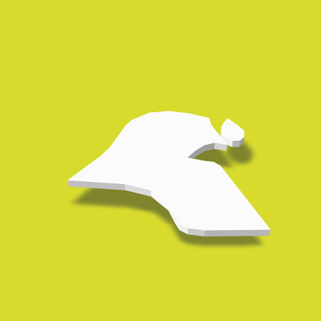 Kuwait - white 3D silhouette map of country area with dropped shadow on green background. Simple flat vector illustration.のイラスト素材