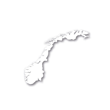 Norway - white 3D silhouette map of country area with dropped shadow on white background. Simple flat vector illustration.のイラスト素材