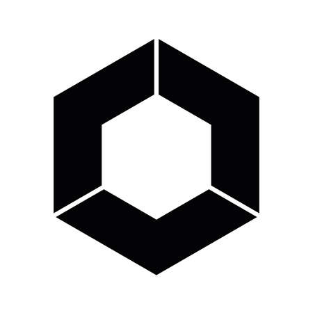 Abstract hexagonal design element of three parts. Evokes cube in the middle. Simple flat logotype icon.のイラスト素材