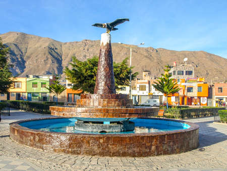 CABANACONDE, PERU - JULY 16, 2010: Condor statue in Cabanaconde village at Colca Canyon, Peru, Latin America.のeditorial素材