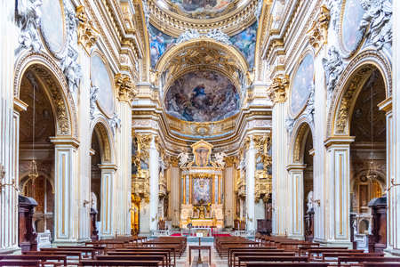 ROME, ITALY - MAY 05, 2019: Decorated interior and ceiling of Santa Maria in Vallicella, Italian: Chiesa Nuova, Rome, Italy.のeditorial素材