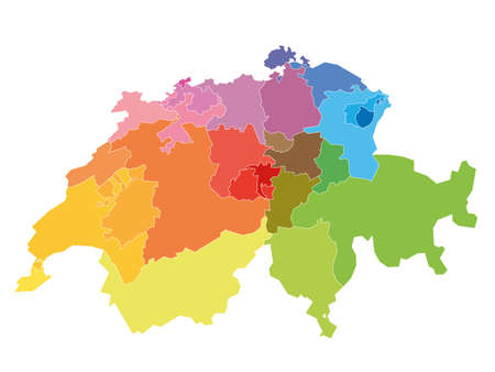 Blank colorful political map of Switzerland. Administrative divisions - cantons. Simple flat vector map.のイラスト素材
