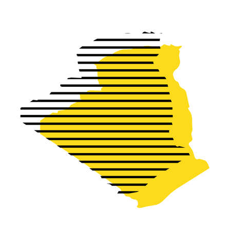 Algeria - yellow country silhouette with shifted black stripes. Memphis Milano style design. Slimple flat vector map.のイラスト素材