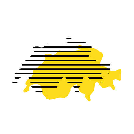 Switzerland - yellow country silhouette with shifted black stripes. Memphis Milano style design. Slimple flat vector map.のイラスト素材