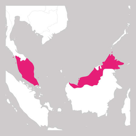 Map of Malaysia pink highlighted with neighbor countriesのイラスト素材