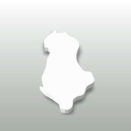 Albania - white 3D silhouette map of country area with dropped shadow on grey background. Simple flat vector illustrationのイラスト素材
