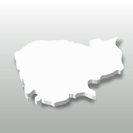 Cambodia - white 3D silhouette map of country area with dropped shadow on grey background. Simple flat vector illustrationのイラスト素材