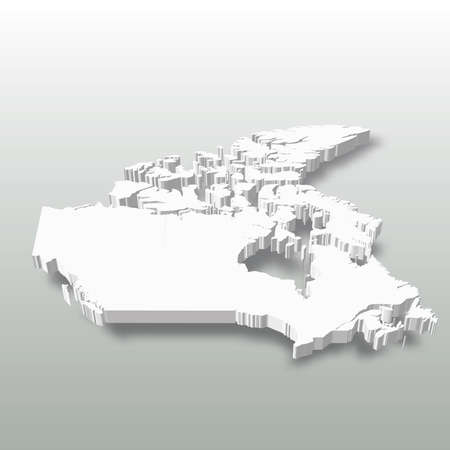 Canada - white 3D silhouette map of country area with dropped shadow on grey background. Simple flat vector illustrationのイラスト素材