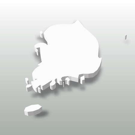 South Korea - white 3D silhouette map of country area with dropped shadow on grey background. Simple flat vector illustrationのイラスト素材