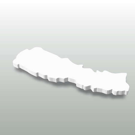 Nepal - white 3D silhouette map of country area with dropped shadow on grey background. Simple flat vector illustrationのイラスト素材