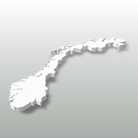 Norway - white 3D silhouette map of country area with dropped shadow on grey background. Simple flat vector illustrationのイラスト素材