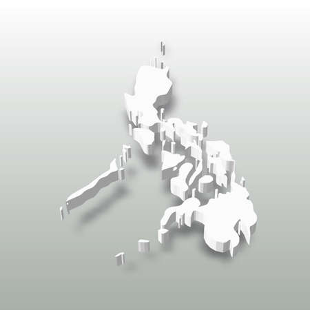 Philippines - white 3D silhouette map of country area with dropped shadow on grey background. Simple flat vector illustrationのイラスト素材