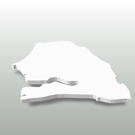Senegal - white 3D silhouette map of country area with dropped shadow on grey background. Simple flat vector illustrationのイラスト素材