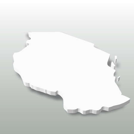 Tanzania - white 3D silhouette map of country area with dropped shadow on grey background. Simple flat vector illustrationのイラスト素材