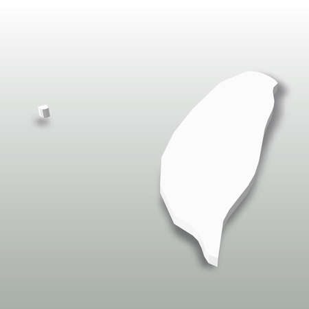 Taiwan - white 3D silhouette map of country area with dropped shadow on grey background. Simple flat vector illustrationのイラスト素材