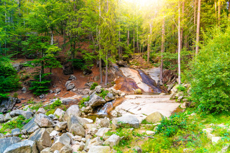 Natural granite slide waterfall in Jizera Mountains