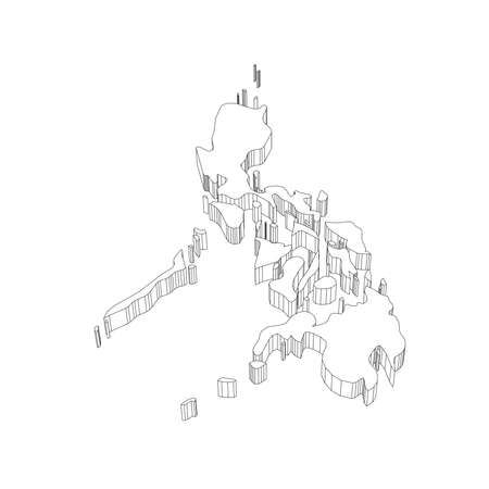 Philippines - 3D black thin outline silhouette map of country area. Simple flat vector illustrationのイラスト素材