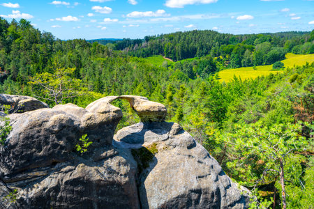 Unique sandstone arch on sunny summer dayの写真素材