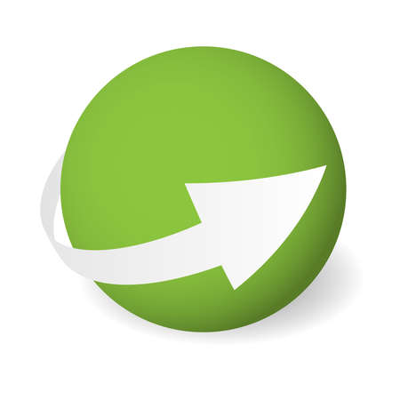 Loop circle arrow icon around sphere. Abstract symbol. Simple 3D vector sign with dropped shadow.のイラスト素材
