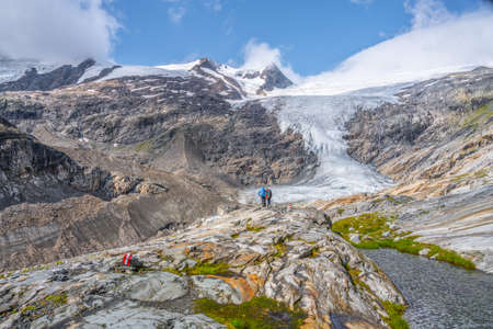 Mountain Glacier in alpine valley. Schlaten Glacier, German: Schlatenkees, Hohe Tauern National Park, East Tyrol, Austrian Alpsの写真素材