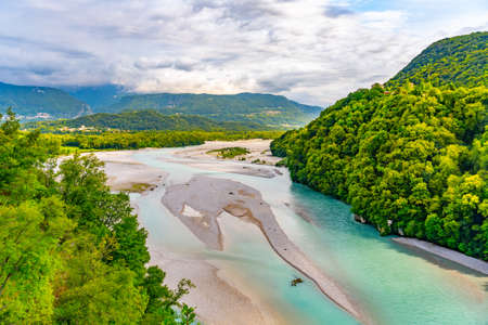 Wide valley of Tagliamento Riverの写真素材