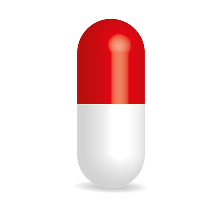 Red-white pill. Drug or medicament symbol.のイラスト素材