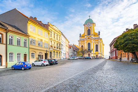 USTEK, CZECH REPUBLIC - OCTOBER 21, 2021: Saint Peter and Paul baroque church on Mirove Square in Ustek, Czech Republicのeditorial素材