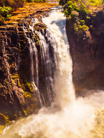 Victoria Falls on Zambezi River in dry seasonの写真素材