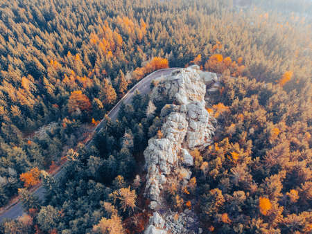 Rock formation in morning sunset from aboveの写真素材