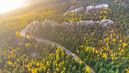 Rock formation in morning sunset from aboveの写真素材