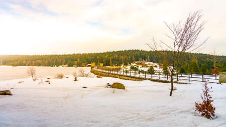 Dam on Cerna Nisa in winter timeの写真素材