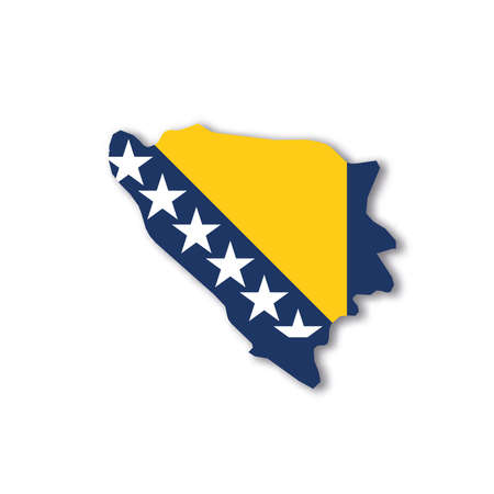 Bosnia and Herzegovina national flag in a shape of country mapのイラスト素材