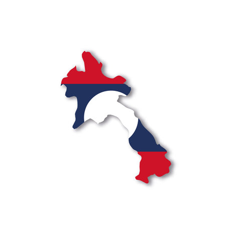Laos national flag in a shape of country mapのイラスト素材