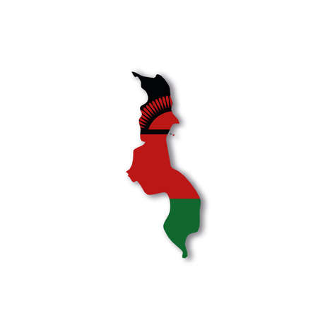 Malawi national flag in a shape of country mapのイラスト素材