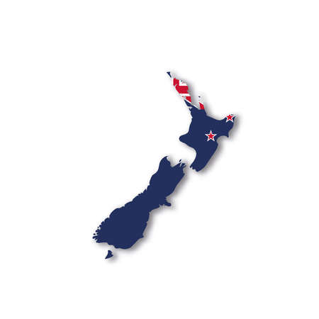 New Zealand national flag in a shape of country mapのイラスト素材