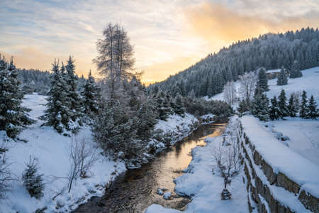 Wintertime landscape of Jizera Mountainsの写真素材