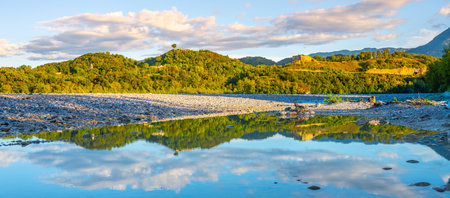Wide valley of Tagliamento Riverの写真素材
