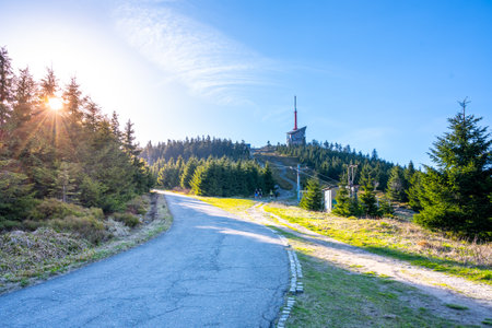 TV transmitter tower at the top of Lysa Mountainの写真素材