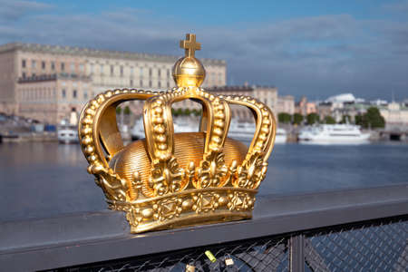Golden Crown of Skeppsholmen Bridge in Stockholmの写真素材