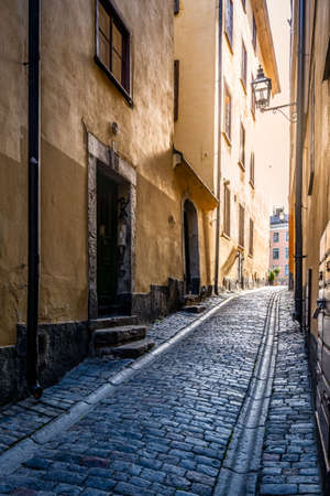 Old cobbled street of Stockholmの写真素材