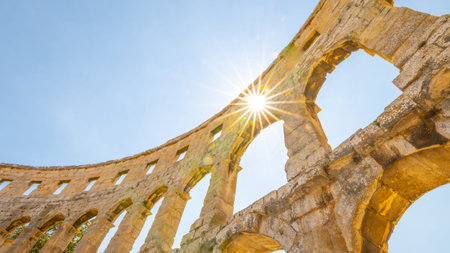 Detailed view of Roman amphitheatre in Pula