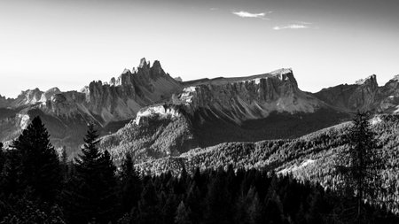 Dolomites panoramic view at morning sunrise time