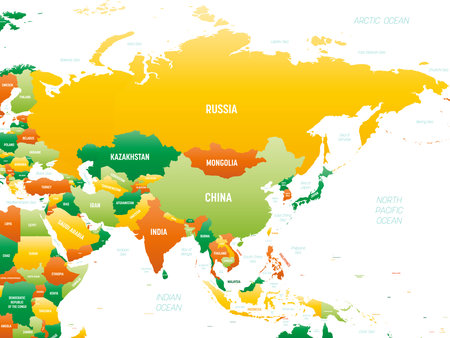 Asia detailed political map with lablesのイラスト素材